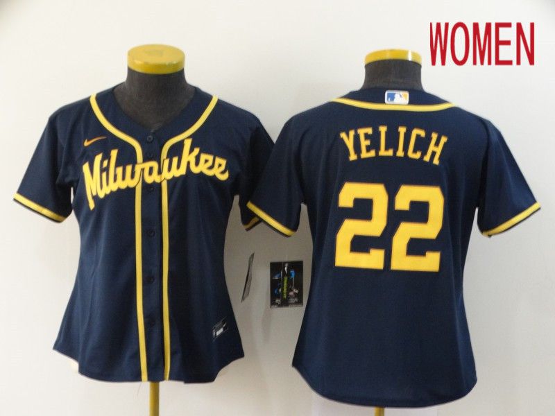 Women Milwaukee Brewers #22 Yelich Blue Game Nike MLB Jerseys->youth mlb jersey->Youth Jersey